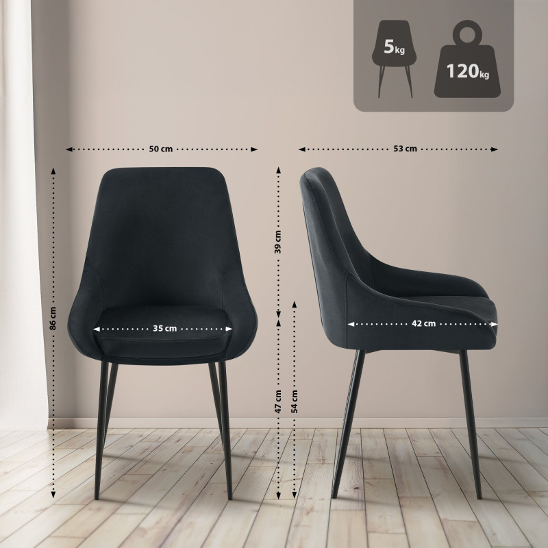 Lot de 2 chaises de salle à manger Elmira en velours noir