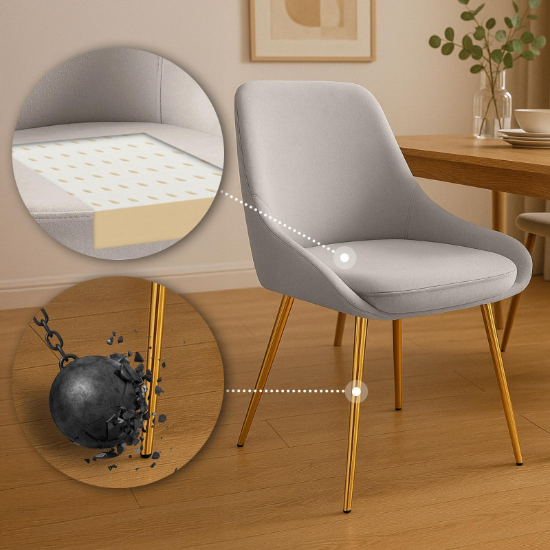 Lot de 2 chaises de salle à manger Elmira en velours doré