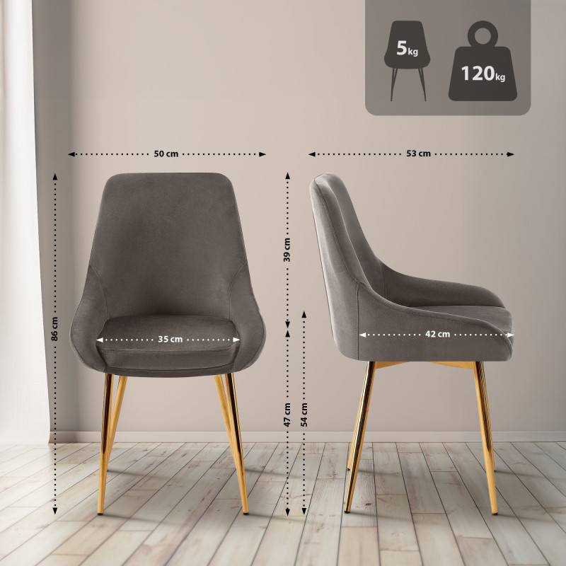 Lot de 2 chaises de salle à manger Elmira en velours doré