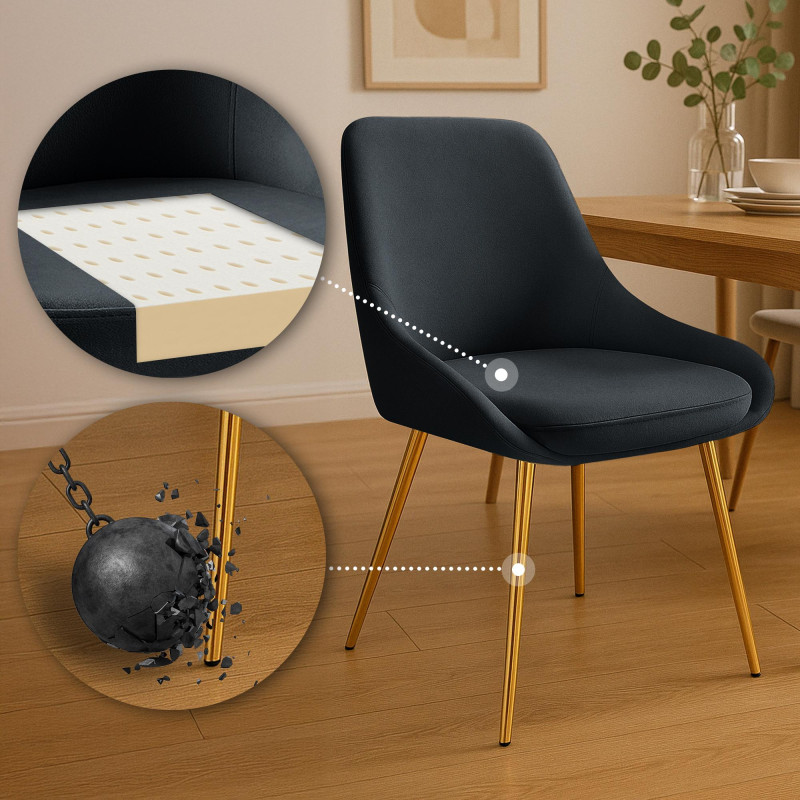 Lot de 2 chaises de salle à manger Elmira en velours doré