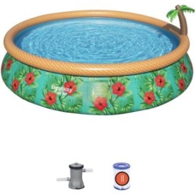 Kit Piscine hors sol autoportante BESTWAY - Fast Set - 457 x 84 cm - Ronde (Livrée avec une pompe de filtration et une échelle)