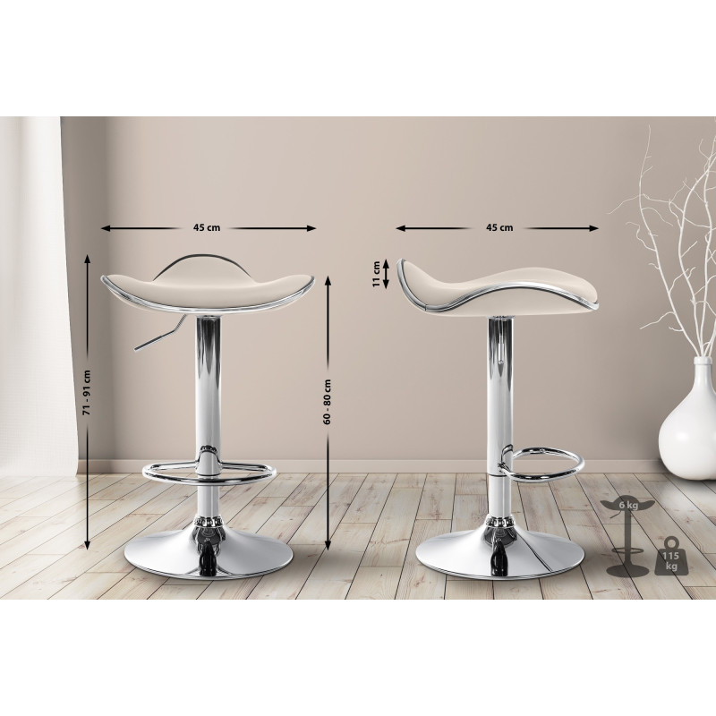 Sgabello Shanghai in similpelle crema,Metallo in look cromato