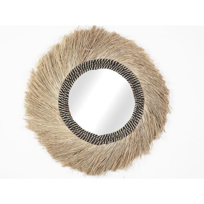 Miroir mural Romimex Naturel Fibre naturelle Fenêtre 70 x 70 x 3 cm Rond