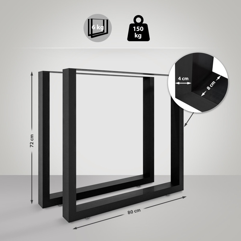 2x pieds de table Velden 80 cm noir