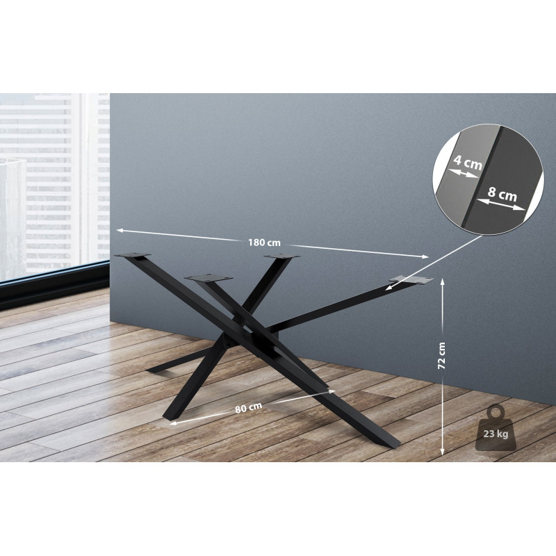 Pieds de table Jimmy 180x80x72 noir industriel