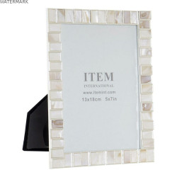 Cadre photo DKD Home Decor Blanc Métal Nacre noire