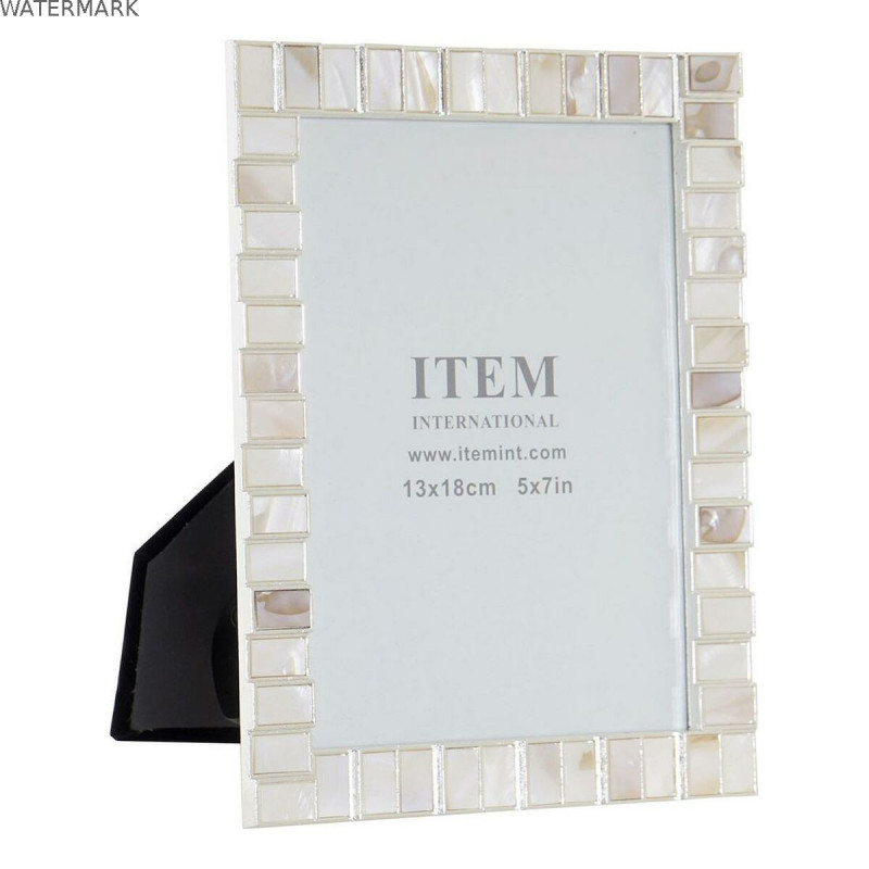 Cadre photo DKD Home Decor Blanc Métal Nacre noire