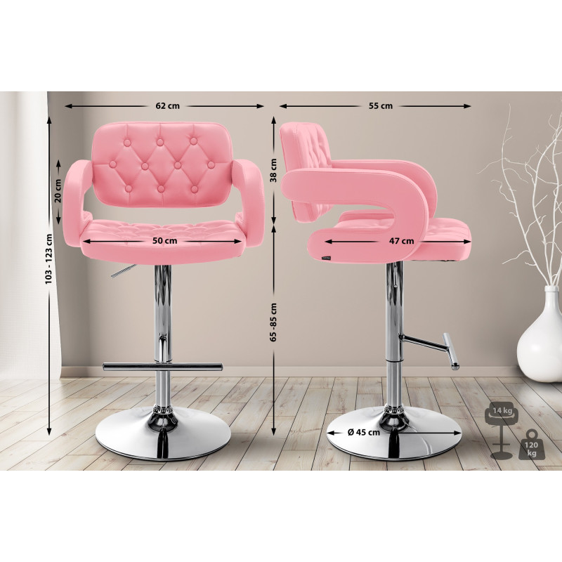 Sgabello Dublin in similpelle rosa,cromo