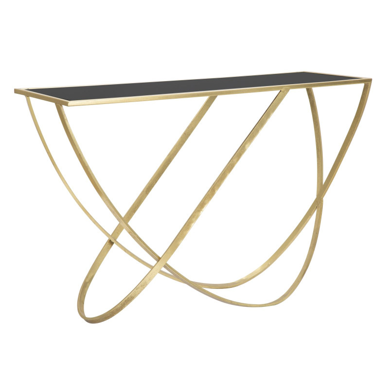 Console Anneau – Métal noir et doré avec plateau miroir 120x40x79 cm