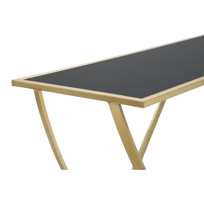 Console Anneau – Métal noir et doré avec plateau miroir 120x40x79 cm