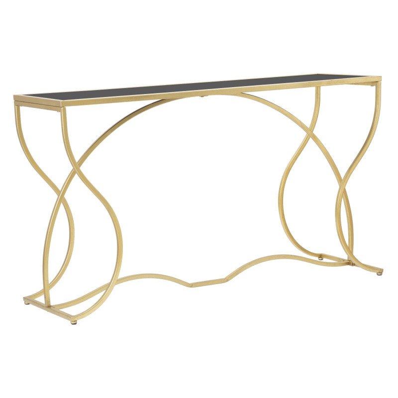 Console Sunshine – Métal doré et plateau verre noir 130x40x75 cm