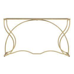 Console Sunshine – Métal doré et plateau verre noir 130x40x75 cm