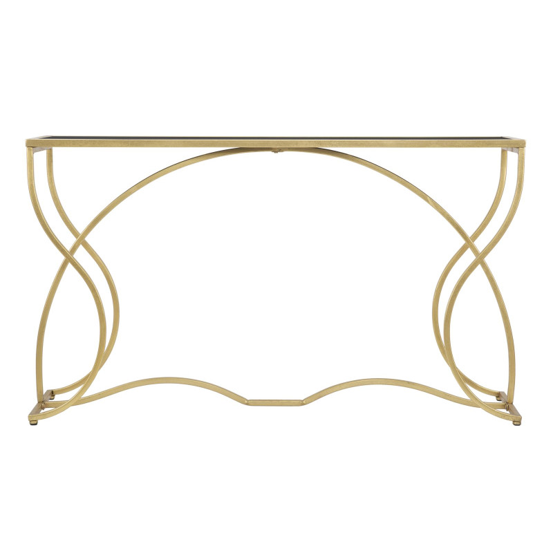 Console Sunshine – Métal doré et plateau verre noir 130x40x75 cm