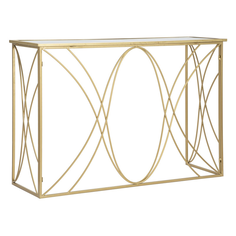 Console Exy – Métal doré et plateau miroir 120x40x80 cm