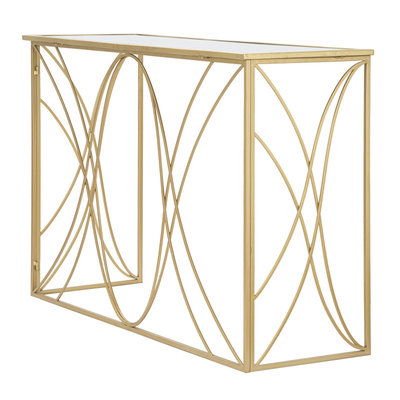 Console Exy – Métal doré et plateau miroir 120x40x80 cm
