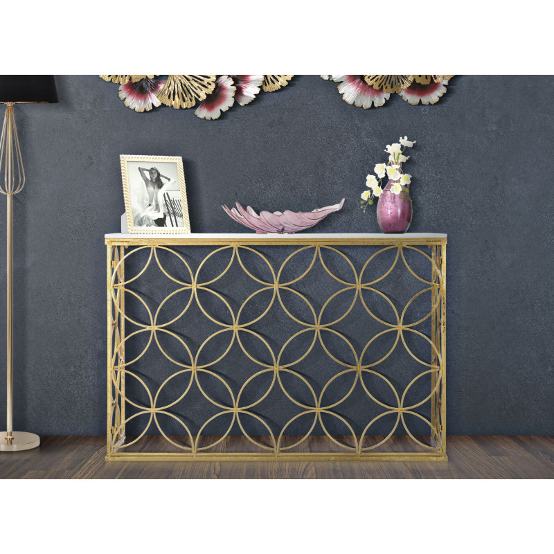 Console Star Marbre – Métal doré et marbre blanc 120x40x80 cm