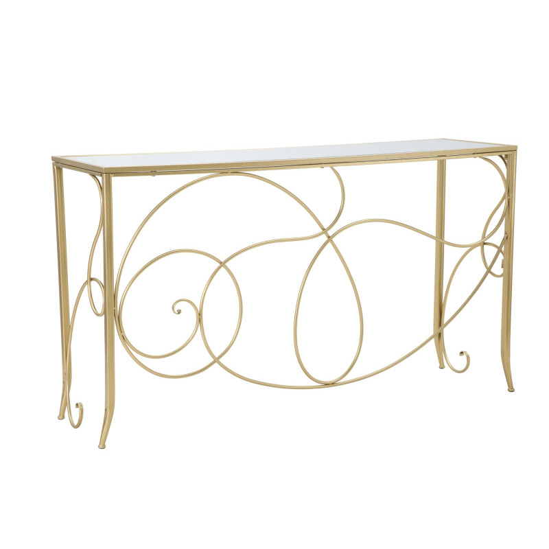 Console Art – Métal doré et plateau miroir 140x40x80 cm