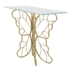 Console Papillon – Métal doré et plateau verre 110x40x76 cm