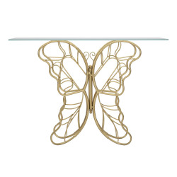 Console Papillon – Métal doré et plateau verre 110x40x76 cm