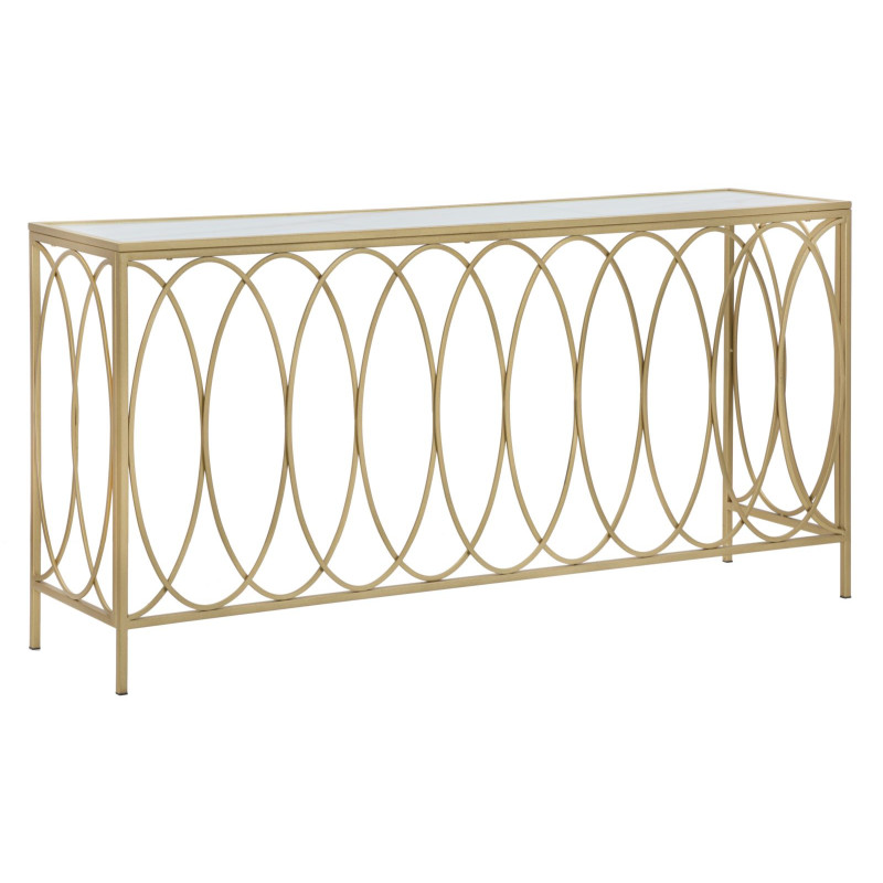 Console Arc Similmarbre – Métal doré et plateau verre 160x40x79 cm