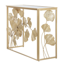 Console Feuille de Fer – Métal blanc et plateau miroir 108x36,5x80 cm