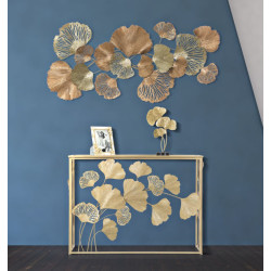 Console Feuille de Fer – Métal blanc et plateau miroir 108x36,5x80 cm