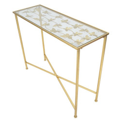 Console Papillons Verre – Métal doré et plateau verre 100x35x80 cm