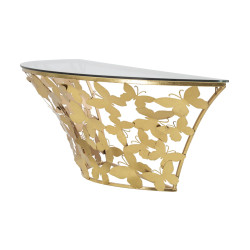 Console Murale Papillons – Métal doré et plateau verre 120x40,5x37,2 cm