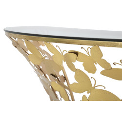 Console Murale Papillons – Métal doré et plateau verre 120x40,5x37,2 cm