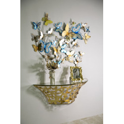 Console Murale Papillons – Métal doré et plateau verre 120x40,5x37,2 cm