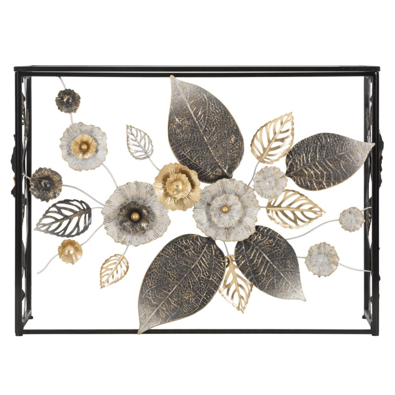 Console Glam Dark – Métal noir et plateau miroir multicolore 111,8x41,9x80 cm