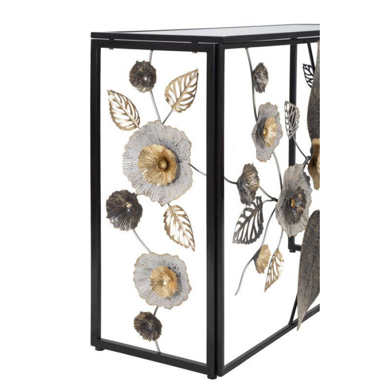 Console Glam Dark – Métal noir et plateau miroir multicolore 111,8x41,9x80 cm