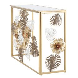Console Glam Floris – Métal doré et plateau miroir multicolore 113x40x80 cm