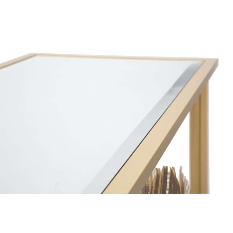 Console Glam Floris – Métal doré et plateau miroir multicolore 113x40x80 cm