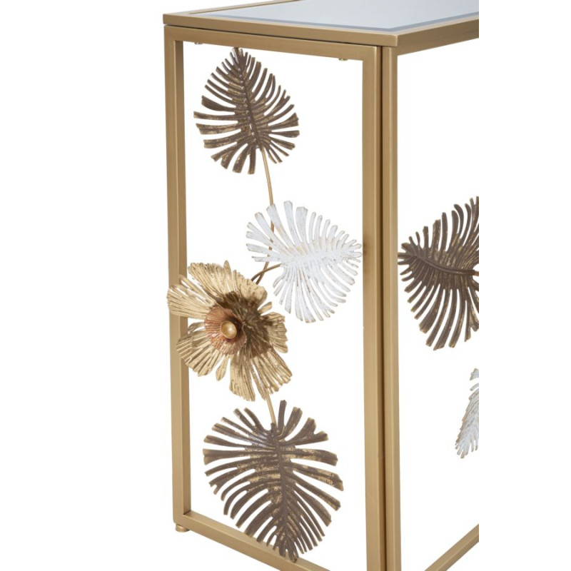 Console Glam Floris – Métal doré et plateau miroir multicolore 113x40x80 cm