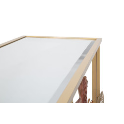 Console Glam Red – Métal doré et plateau miroir multicolore 114x41,5x80 cm