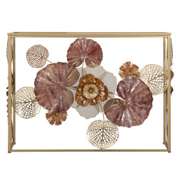 Console Glam Red – Métal doré et plateau miroir multicolore 114x41,5x80 cm