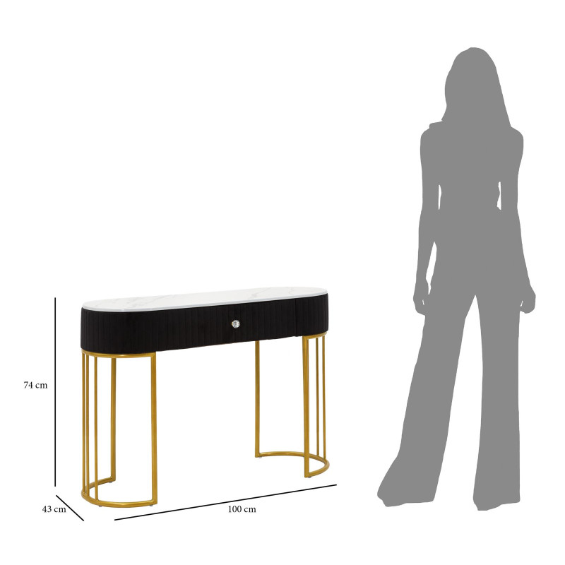 Console Montpellier Noire – Métal, bois et tissu multicolore 100x43x74 cm