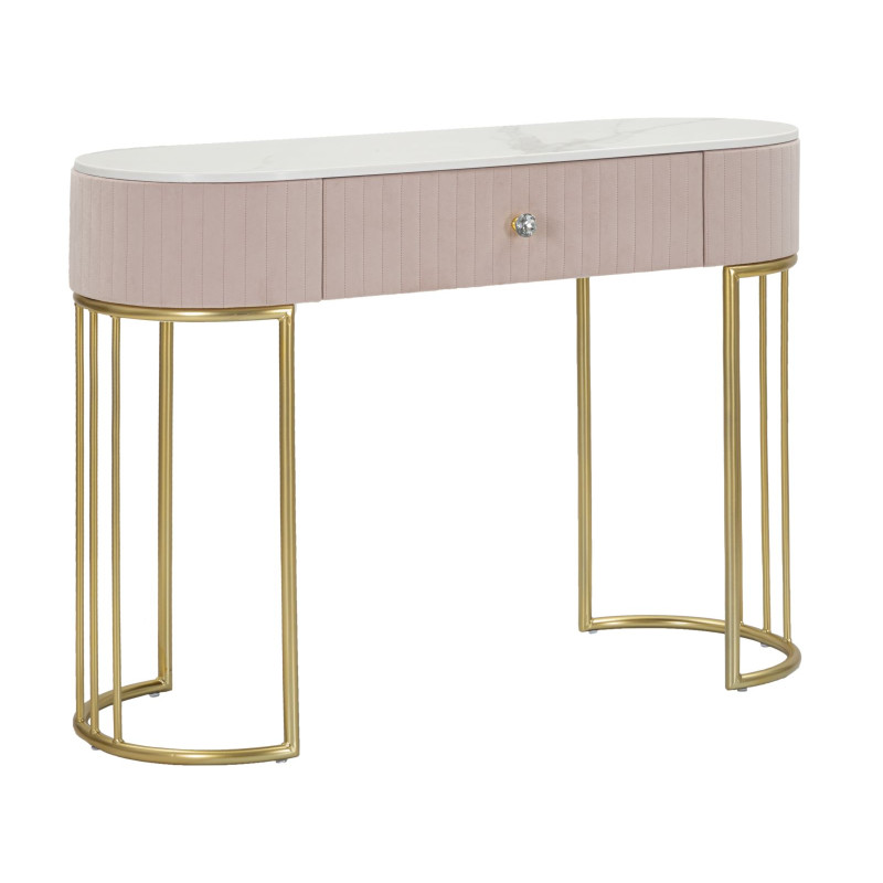 Console Montpellier Rose – Métal, bois et tissu rose 100x40x75 cm