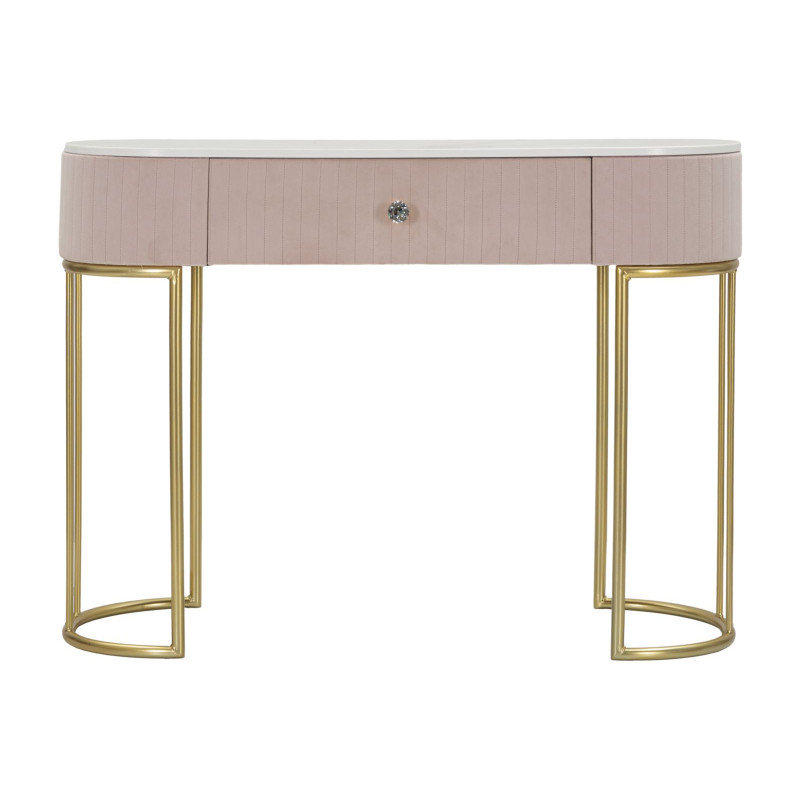 Console Montpellier Rose – Métal, bois et tissu rose 100x40x75 cm