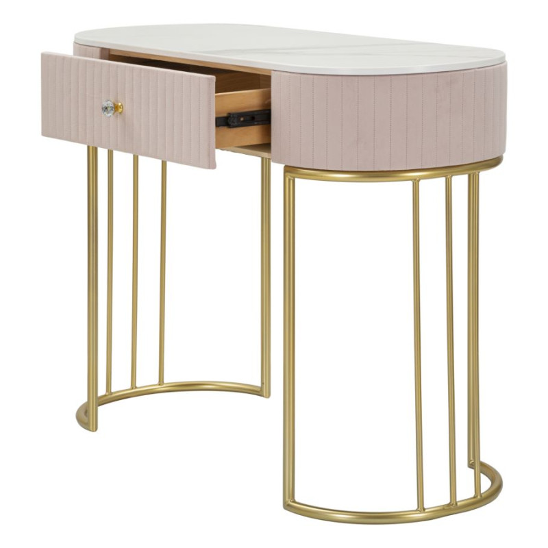 Console Montpellier Rose – Métal, bois et tissu rose 100x40x75 cm