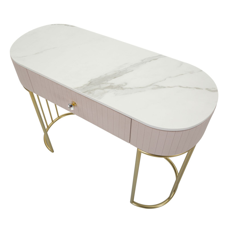Console Montpellier Rose – Métal, bois et tissu rose 100x40x75 cm