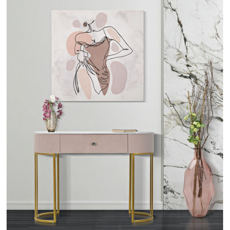 Console Montpellier Rose – Métal, bois et tissu rose 100x40x75 cm