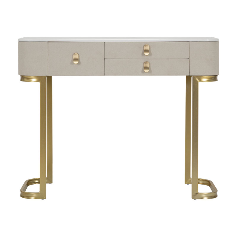 Console 3 tiroirs Beauty – Bois de pin, MDF et métal crème et or 100x40x80 cm
