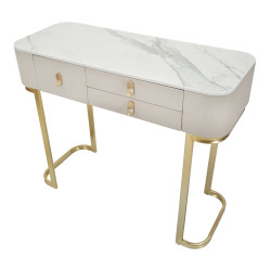 Console 3 tiroirs Beauty – Bois de pin, MDF et métal crème et or 100x40x80 cm