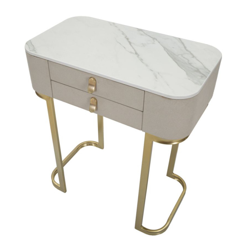 Console 2 tiroirs Beauty – Bois de pin, MDF et métal crème et or 70x40x80 cm