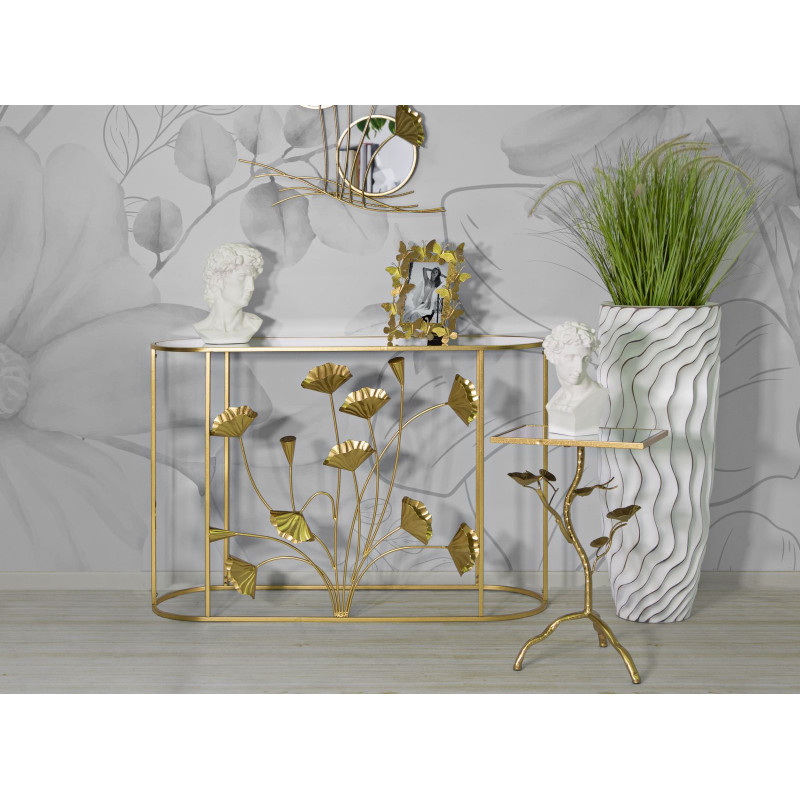 Console Flow – Métal doré, MDF et miroir 120x40x80 cm