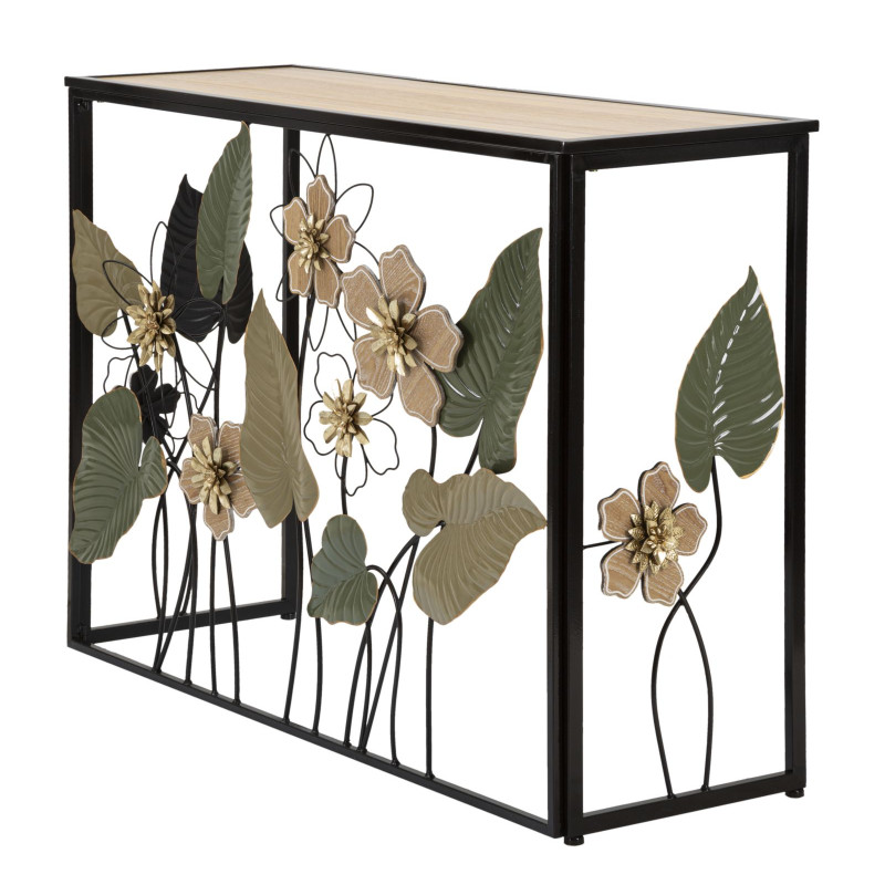 Console Ressort – Métal noir, MDF et verre multicolore 108x36,8x80 cm