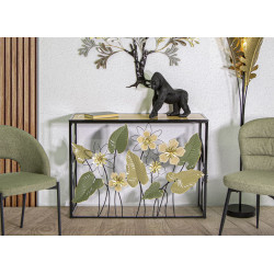 Console Ressort – Métal noir, MDF et verre multicolore 108x36,8x80 cm