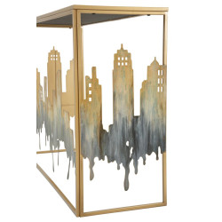 Console City – Métal doré, MDF et verre multicolore 110x38,5x81 cm